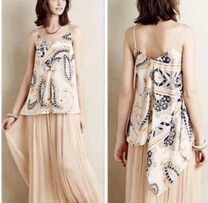 Anthropologie HD in Paris 100% Silk Tank Moonset Paisley Asymmetrical Size 12 - Picture 1 of 12