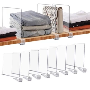 8 Pack Acrylic Clear Shelf Dividers for Closets Organizer and Storage Adjusta... - Picture 1 of 8