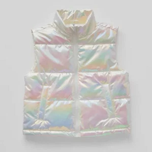 Xersion Shiny Iridescent White Puffer Vest Big Girls L 14 - Winter Clothing NEW - Picture 1 of 2