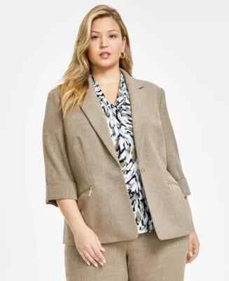 Kasper Plus Size Zip-Pocket One-Button Blazer - Cypress Grey - SZ 14W - Defects - Image 1 of 4