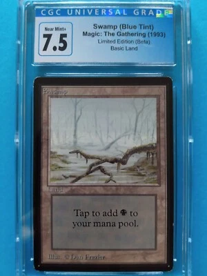 BETA 💀Basic Swamp💀(Blue Tint) Vintage 1993 MTG | Graded NM+ CGC 7.5! - Image 1 of 2