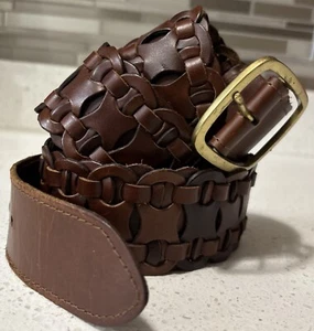Women’s Wide Genuine Leather Braided Belt Brown  L Made In India. - Picture 1 of 6