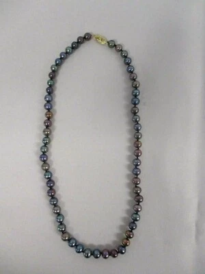 GENUINE BLUE GREEN & APRICOT PEARL CHOKER NECKLACE w 14K FIC GOLD CLASP 15 1/2" - Image 1 of 4