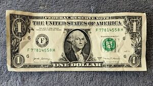 $1 Dollar Bill Fancy Serial Number Three Pairs Circulated 2017A F77814558H