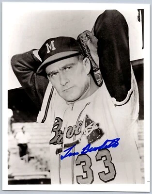 Foto de béisbol firmada Lew Burdette Milwaukee Braves No. 33 blanco y negro 8x10 Foto 1 de 2