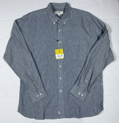 $98 New DUCK HEAD Men's Size Large L Striped Blue Linen/Cotton Button Front - Image 1 of 4