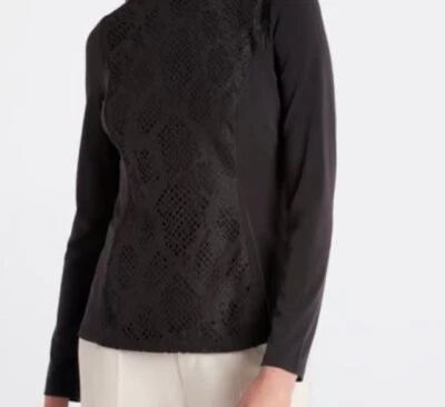 Michael Kors Snakeskin Pattern Lace Front Top in Black Petite Large NWT $125 - Image 1 of 4