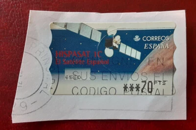 SPAIN 2002 70PTS Satellite Hispasat ATM Label On Piece Mi AT127 Superb 4982-1 - Image 1 of 2