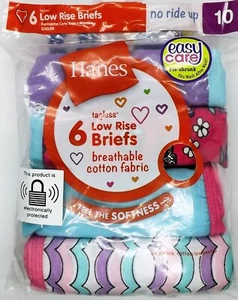 Hanes Underwear Girls Size 10 Low Rise Briefs No Ride Up, 6 New In Pack - Picture 1 of 2