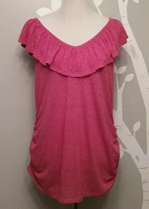 OLD NAVY Pink Rose Maternity size Large Off SHOULDER V-Neck Ruffle Relax fit - Picture 1 of 5
