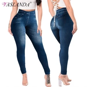 US Denim Kunstjeans Jeggings Skinny Hose hochtailliert Push Up Leggings Hose - Bild 1 von 19