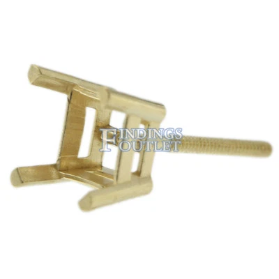 14k Yellow Gold Princess Stud Earring Mounting Setting Screw Back Post 4 Prong - Image 1 of 4