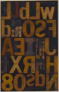 Contemporary COLLAGE Older WOODEN PRINTING LETTERS Typography PRINTING - Picture 1 of 2