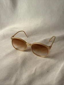 60s Yellow Gold Tone Sunglasses Round Oval Vintage Horn Rim 70s Grandma - Picture 1 of 12