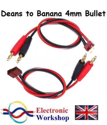4mm Bullet to Deans Male 10cm-30cm Male Banana Connectors Charge Lead Ebike UK - Image 1 of 4