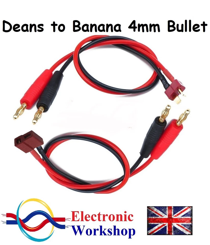 4mm Bullet to Deans Male 10cm-30cm Male Banana Connectors Charge Lead Ebike UK - Image 1 of 4