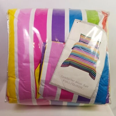 Juego de edredón a rayas Rainbow Full Queen 2 fundas NUEVO 86 x 86 Foto 1 de 4