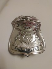Vintage Obsolete Riverview Michigan Police Sergeant Badge Pin Back Blackinton
