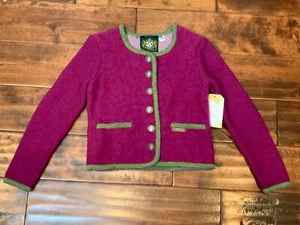 Hammerschmid Dark Pink 100% Wool Cardigan Green & Gray Trim Elbow Patch Size 5-7 - Picture 1 of 6