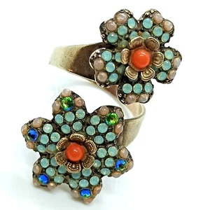 Michal Negrin Ring Open Top & Aurora Swarovski Crystal Turquoise Coral Cocktail - Picture 1 of 12