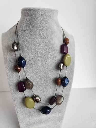 MICHAEL KORS Collana modernista astratta colori audaci MCM metallo multifilamento perline metalliche