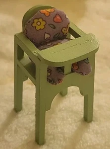 Vintage Wooden Dollhouse High Chair Dollhouse Furniture Padded For Baby - Picture 1 of 7