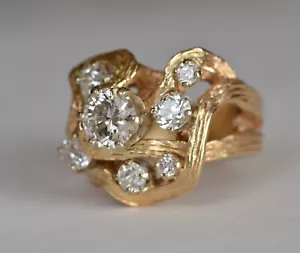 1.92 ctw Round Cut Diamond Solitaire Nugget Statement Ring 14k Yellow Gold - Picture 1 of 9