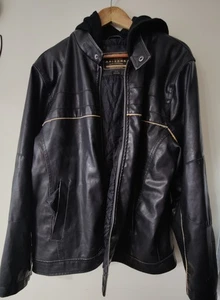 Arizona Jeans Hooded Motorcycle Style Faux Leather Jacket Men's XL Quilted Y2K - Picture 1 of 15