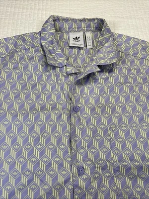 Adidas Originals рубашка мужская средний фиолетовый желтый трилистник монограмма на пуговицах - Изображение 1 из 4