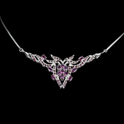 925 Sterling Silver Necklace Oval Rhodolite Garnet Natural Gemstone Jewelry - Image 1 of 4