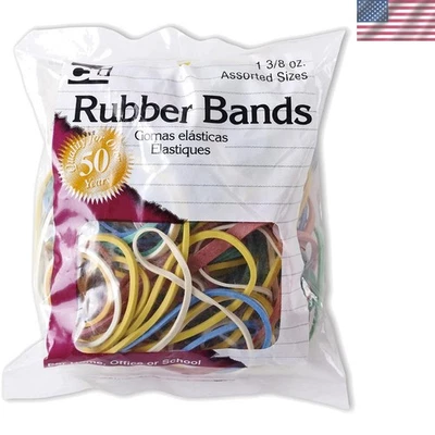 Versatile High-Quality Rubber Bands - Assorted Sizes & Colors, 1 3/8 oz Bag