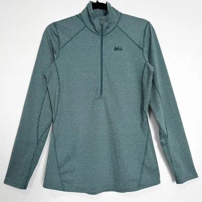REI Midweight Base Layer Half-Zip Top Women's Medium Green Striped Performance - Image 1 of 4