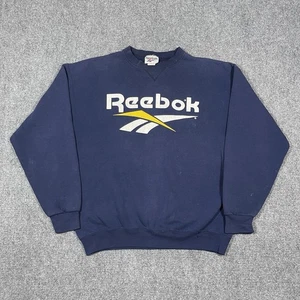Vintage 90s Reebok Spellout Crewneck Sweatshirt Navy Blue Size Large 0525 - Bild 1 von 9