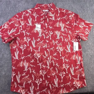 New Sonoma Shirt 2XL Red Cactus Print Geometric Short Sleeve Button Down  - Picture 1 of 7