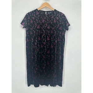 Vintage 90er GAP Samt Babydoll Kleid Blumen Kurzarm gesmokt Mini Gr. XXL - Bild 1 von 11