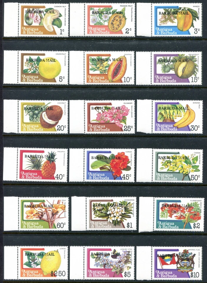 Barbuda Mail 595-612, MNH, frutas, flores, escudo de armas 1983 SCV-$35,90 x44552 Foto 1 de 1