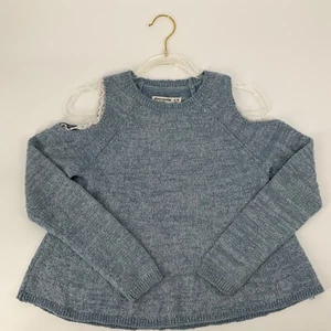 Abercrombie Kids Heather Blue Cozy Ruffle Cold Shoulder Sweater 9/10 Cottagecore - Picture 1 of 6