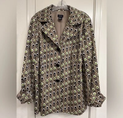 Chaqueta larga para mujer R Q T talla XL verde/negro/bronceado patrón circular Foto 1 de 3