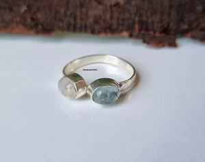 Adjustable Moonstone & Aquamarine Ring 925 Sterling Silver Handmade Gift PG545 - Picture 1 of 6