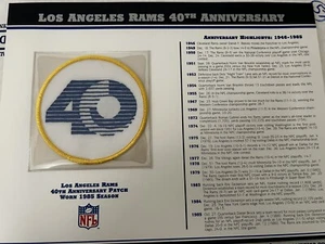 Los Angeles Rams 40th Anniversary Willabee & Ward Patch With Stat Card 1985 - Picture 1 of 2