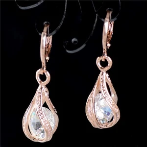 9K REAL ROSE GOLD FILLED HOOP EARRINGS MADE WITH SWAROVSKI CRYSTALS GH8  GIFT - Picture 1 of 3