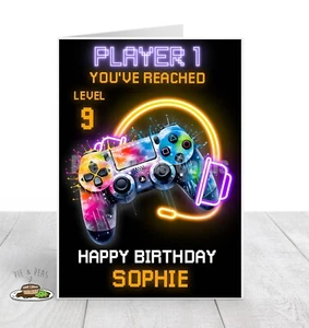 Tarjeta de cumpleaños personalizada GAMER - CUALQUIER nombre y edad - XBOX PlayStation - Imagen 1 de 1