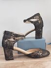 #556 UNISA Womens Gold Black Metallic Floral Brocade Double AnkleStrap Pumps 6.5