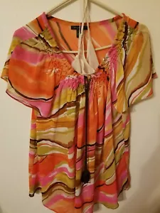 August Seide 2 Stück Damen Gr. M rosa orange grün geraffter Ausschnitt gesmokte Kappe - Bild 1 von 12