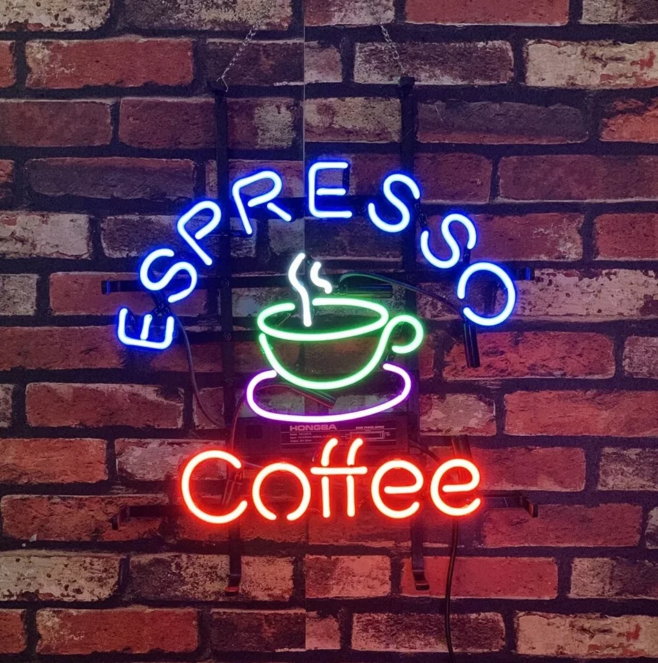 Espresso Coffee Cafe Shop Open 17"x14" Neon Light Sign Lamp Display Real Glass - Image 1 of 4