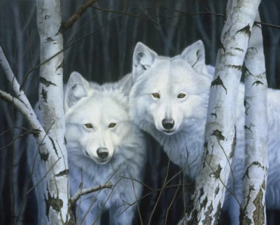 White Wolves Fabric Panel Cotton 36 inches X 45 inches - Image 1 of 4