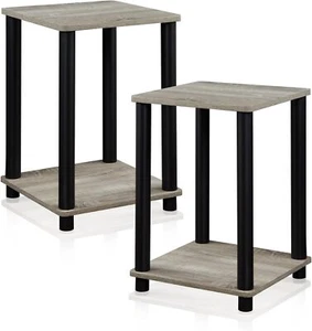 NEW - FURINNO Stylish End Table, French Oak Grey/Black,2-Pack (2-99800GYW) - Picture 1 of 5