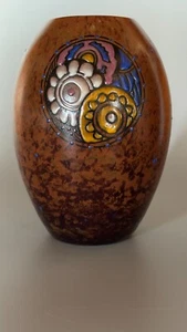 Andre Delatte Nancy, beautiful mottled glass enamel vase. - Picture 1 of 9