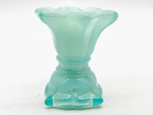 VINTAGE FRENCH TURQUOISE BLUE VASELINE GLASS CANDLESTICK CANDLE HOLDER - Picture 1 of 7