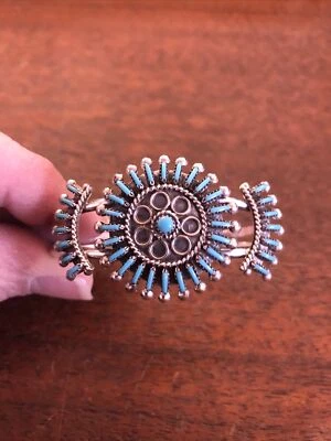 Zuni Needlepoint Bracelet Native American Turquoise Cluster Cuff Navajo Nice! P5 - Image 1 of 4